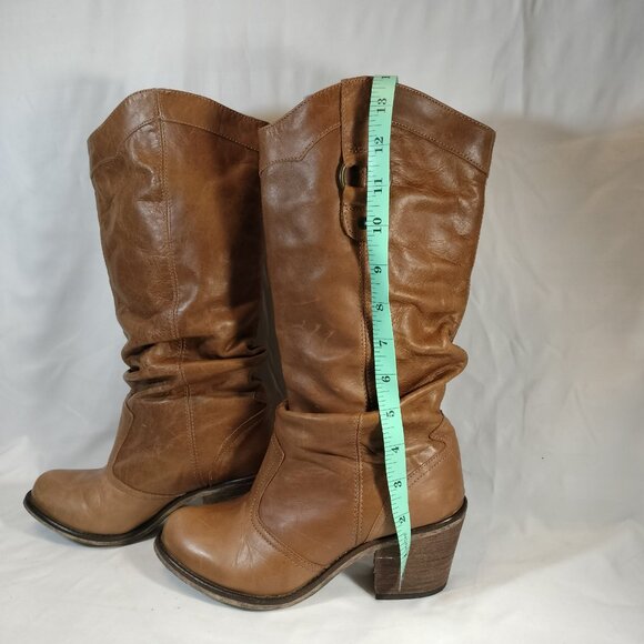 Steve Madden Cognac Leather Slouchy Cowboy Boots - Picture 2 of 9